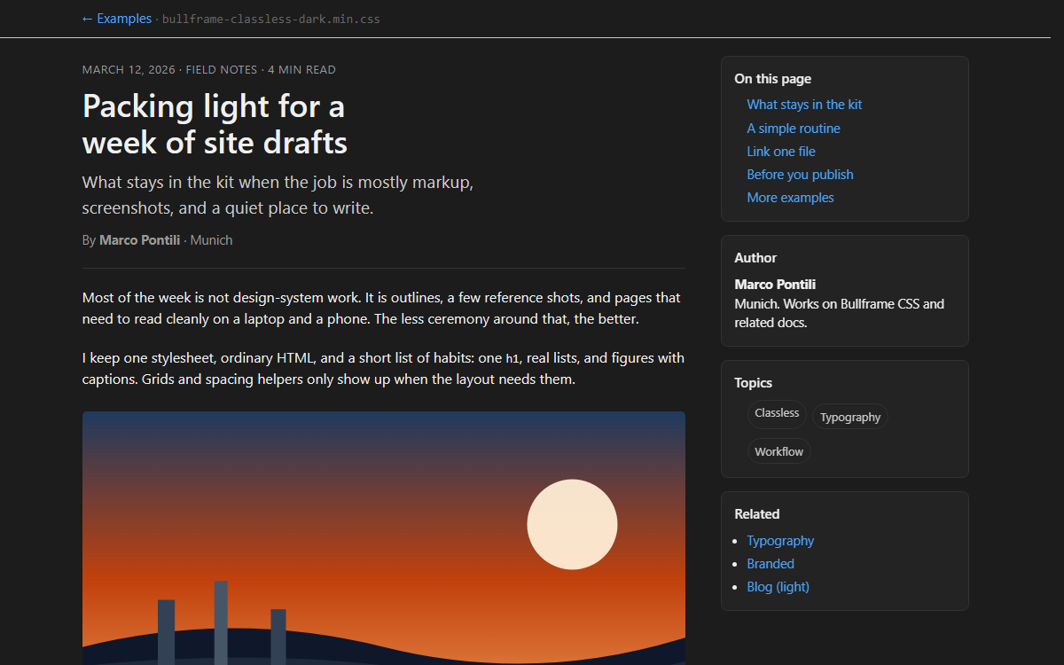 Blog (dark) example preview