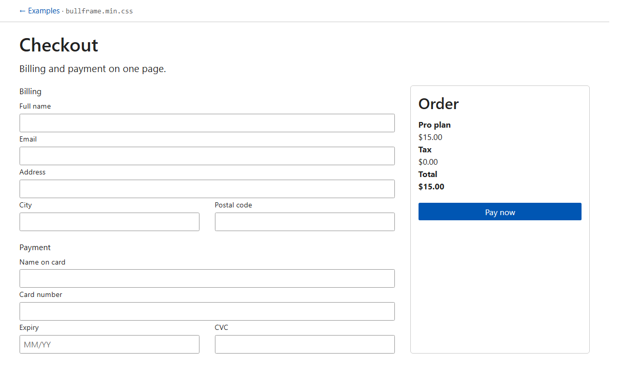 Checkout example preview