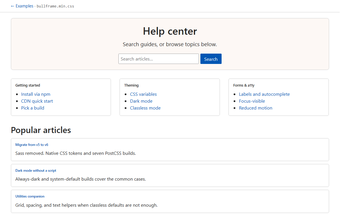 Help center example preview