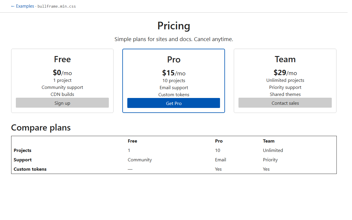 Pricing example preview